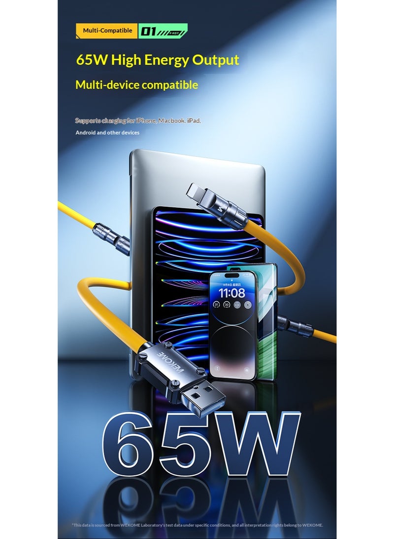 WEKOME Mech Series 65W True Silicone Fast Charging Cable | Portable Design with Connectable Design, Zinc Alloy Connector, Multi-Scenario Fast Charging, Silky Smooth Touch (Orange) - Image 3